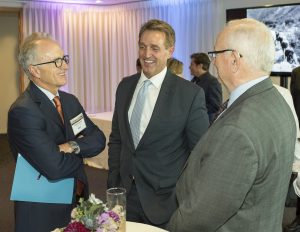 RECLAMATION AND SRP celebrating a 100-year partnership: (L to R) SRP President David Rousseau, Sen. Jeff Flake and SRP Vice President John Hoopes joined the celebration of the 100-year partnership. Photo by Michael McNamara