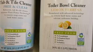 Cleaners on the shelf with the Safer Choice Label